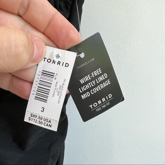 NEW torrid Black Lattice Ruched Wireless One-Piece Swimsuit 3X - Picture 10 of 11